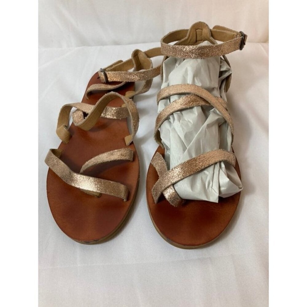 Womens Lucky Brand‎ Leather Strappy Ankle Wrap Sandals Rose Gold 7.5 - Picture 2 of 8